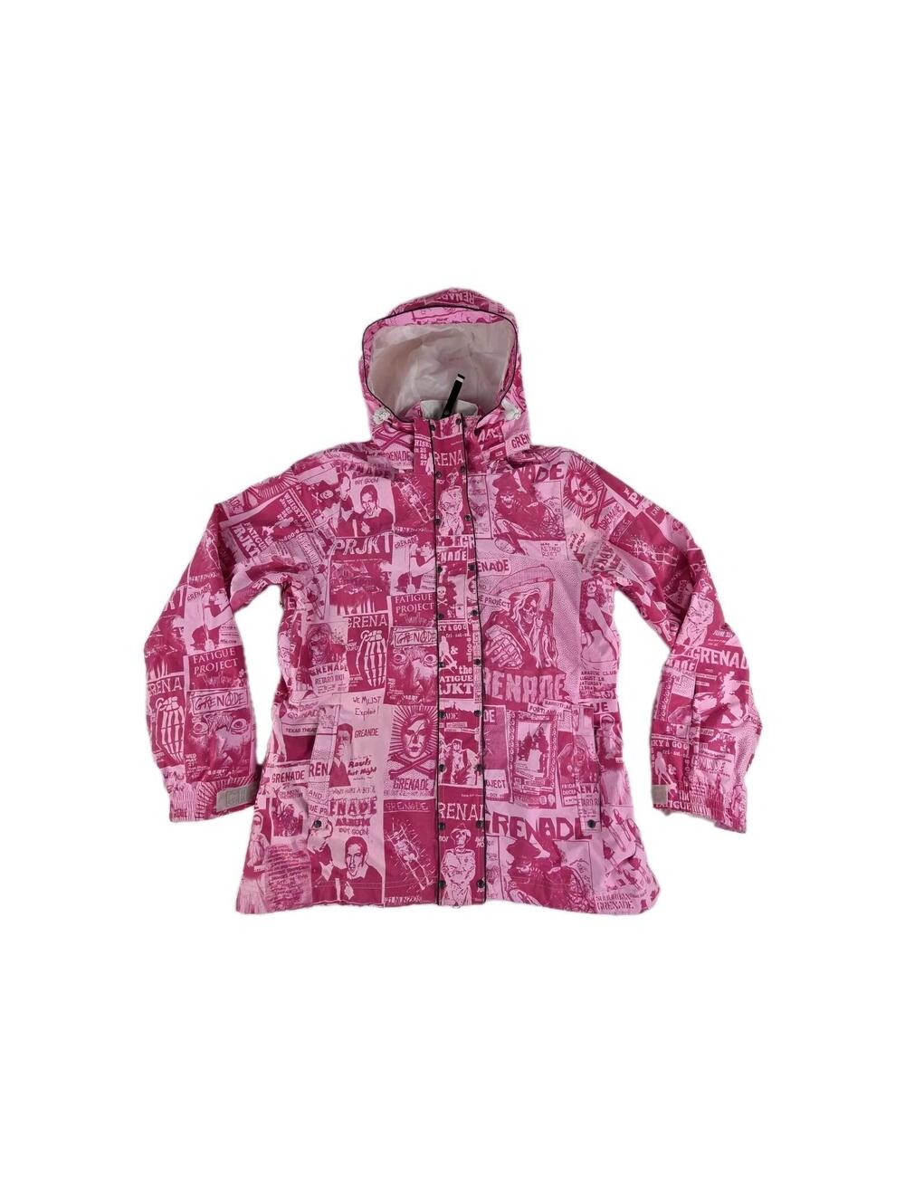 Grenade Fatigue Project Graphic Print Hooded Jacket Size L Womens Pink Snowboard